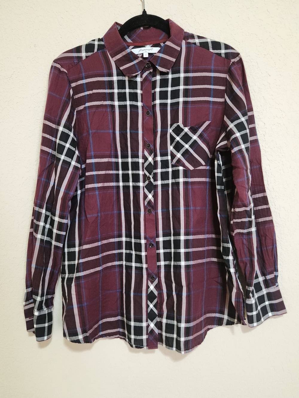 Foxcroft Women's 100% Cotton Long-sleeve Burgundy Plaid Button-Front Shirt